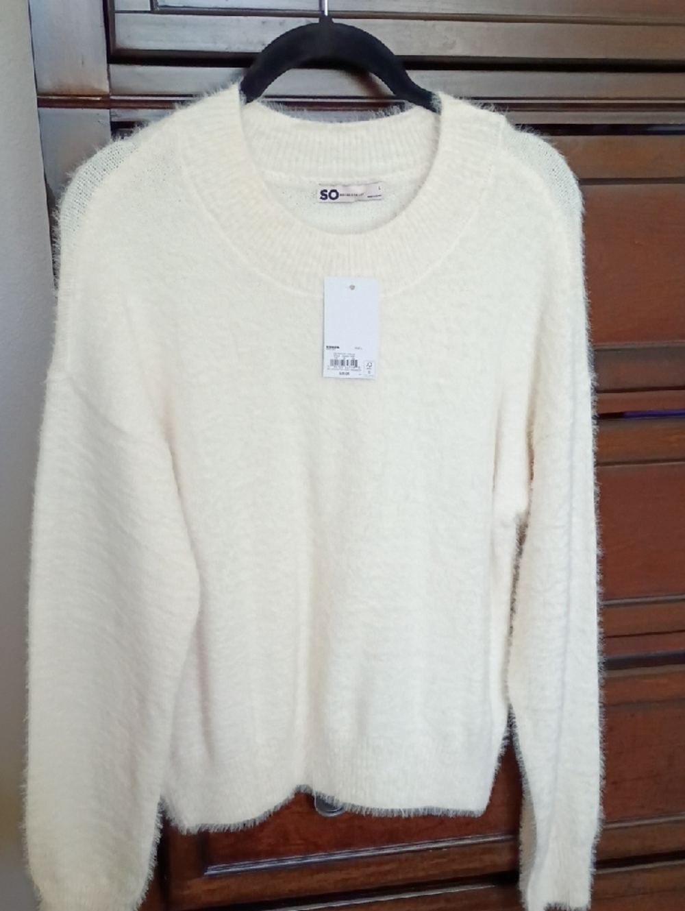 SO Cream Fuzzy Crew Sweater